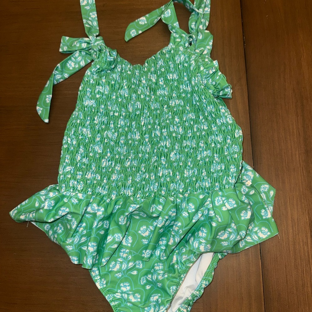 SweetHoney Green Floral Smocked Ruffle One-Piece Swimsuit